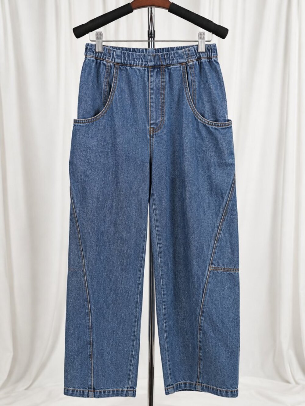 New InMedium Wash Pull On Denim Pants M Elastic Waist Relaxed Leg Utility NWT